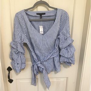NWT WHBM Blue and White Seersucker Blouse